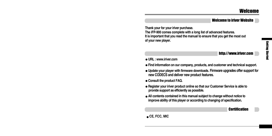 Welcome | iRiver IFP-900 User Manual | Page 2 / 46