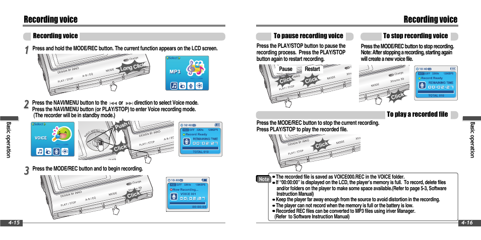 Recording voice | iRiver IFP-900 User Manual | Page 21 / 46