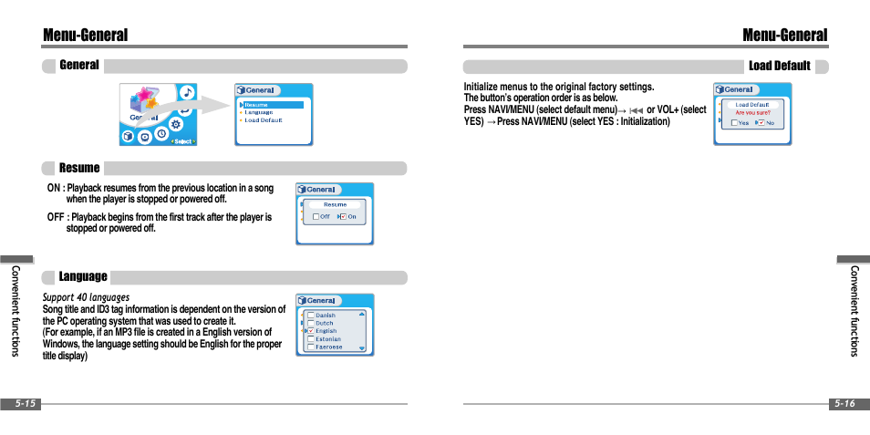 Menu-general | iRiver IFP-900 User Manual | Page 34 / 46