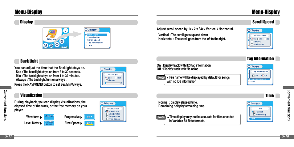 Menu-display | iRiver IFP-900 User Manual | Page 35 / 46