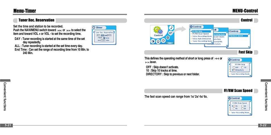 Menu-timer, Menu-control | iRiver IFP-900 User Manual | Page 37 / 46