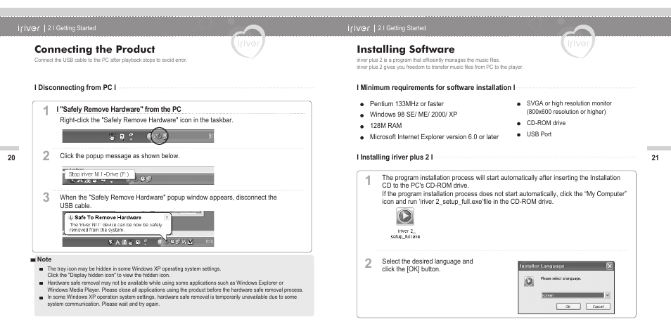 Connecting the product, Installing software | iRiver N11 User Manual | Page 12 / 40