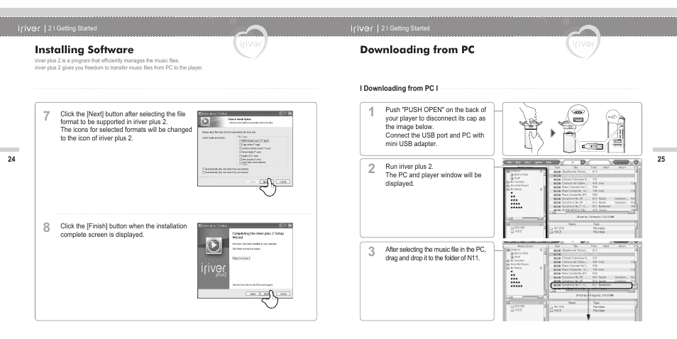 Installing software, Downloading from pc | iRiver N11 User Manual | Page 14 / 40