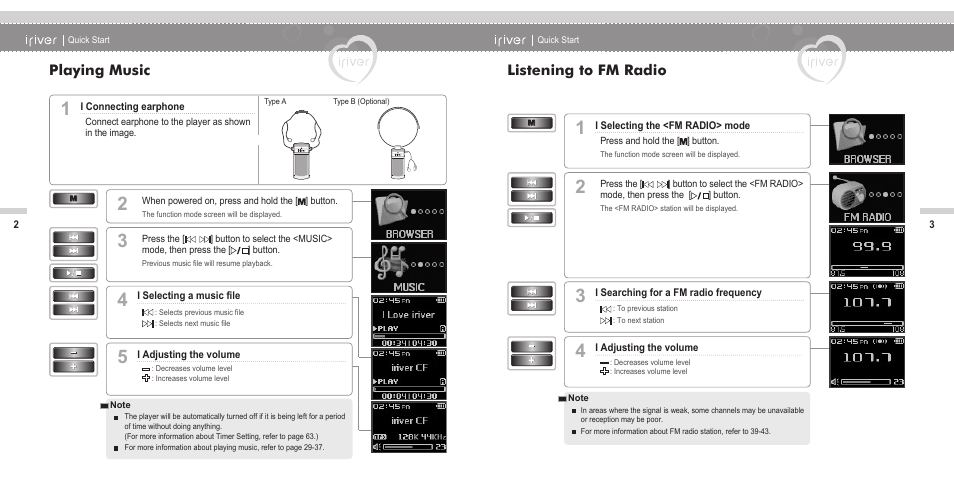 Playing music, Listening to fm radio | iRiver N11 User Manual | Page 3 / 40