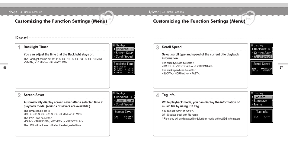 Customizing the function settings (menu) | iRiver N11 User Manual | Page 30 / 40