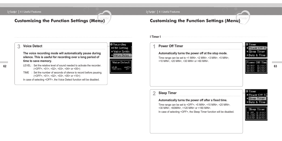 Customizing the function settings (menu) | iRiver N11 User Manual | Page 33 / 40