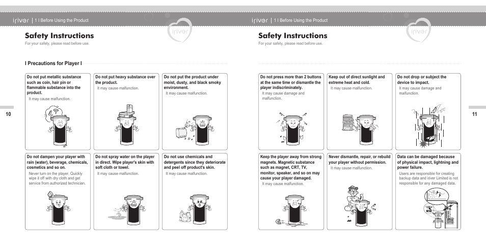 Safety instructions | iRiver N11 User Manual | Page 7 / 40