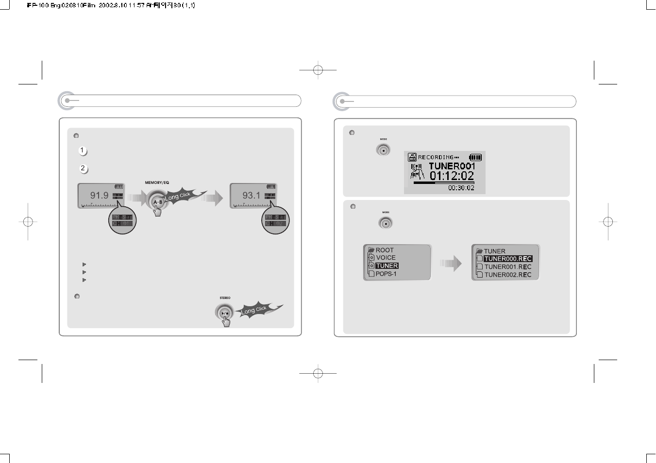 Recording fm, Operating the fm tuner | iRiver iFP-120 User Manual | Page 16 / 28