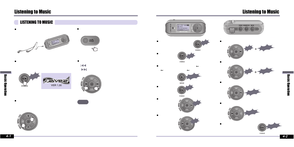 Listening to music, Toturn on the player toplay tochange modes | iRiver IFP-800 User Manual | Page 12 / 39