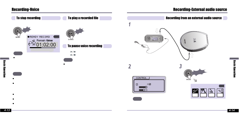 Recording-voice, Recording-external audio source | iRiver IFP-800 User Manual | Page 18 / 39