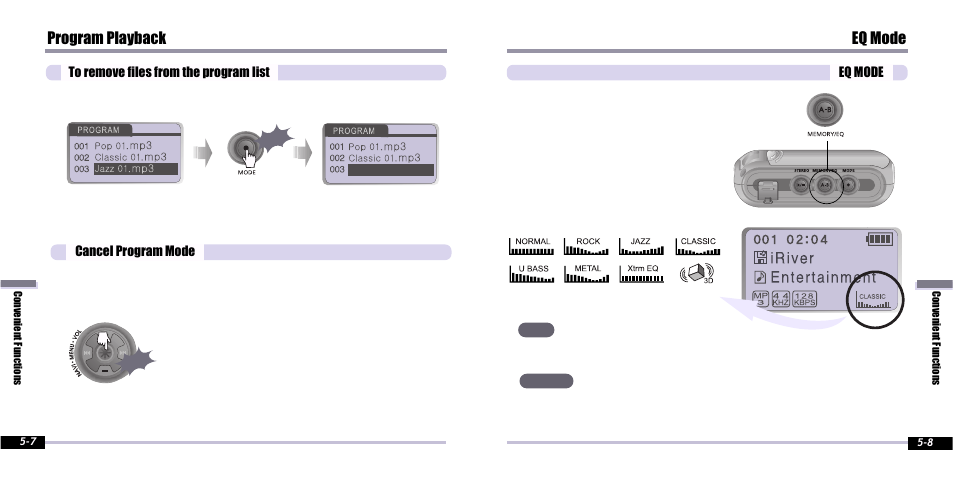 Eq mode, Program playback | iRiver IFP-800 User Manual | Page 24 / 39