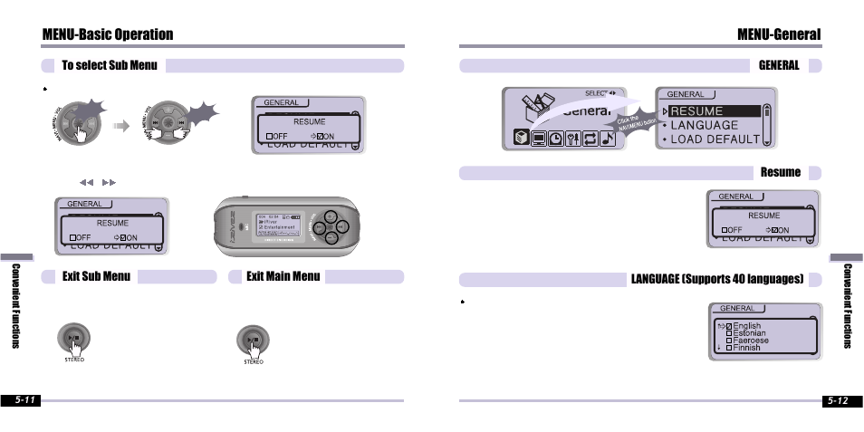 Menu-basic operation, Menu-general | iRiver IFP-800 User Manual | Page 26 / 39