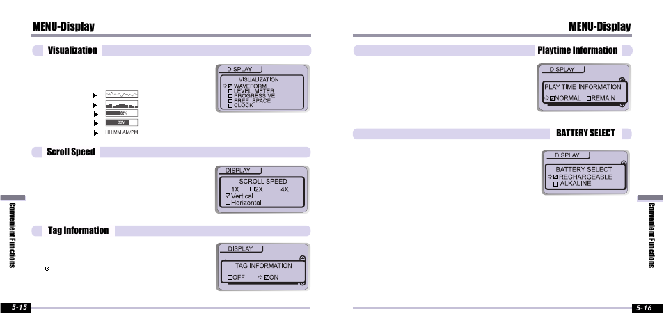 Menu-display | iRiver IFP-800 User Manual | Page 28 / 39