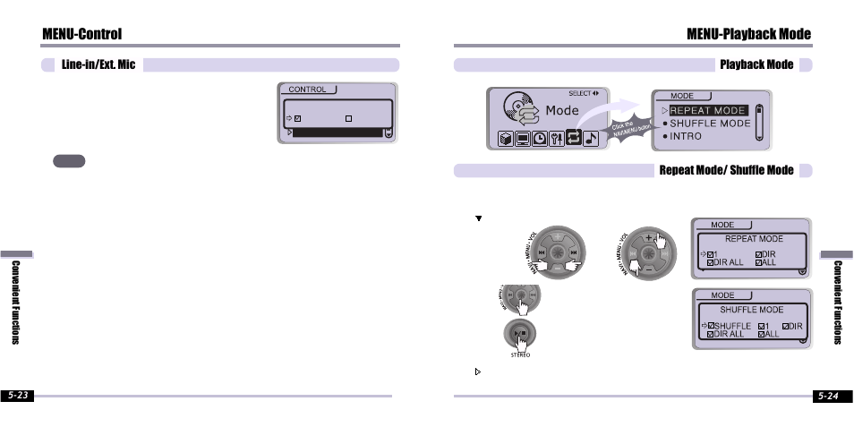 Menu-control, Menu-playback mode | iRiver IFP-800 User Manual | Page 32 / 39