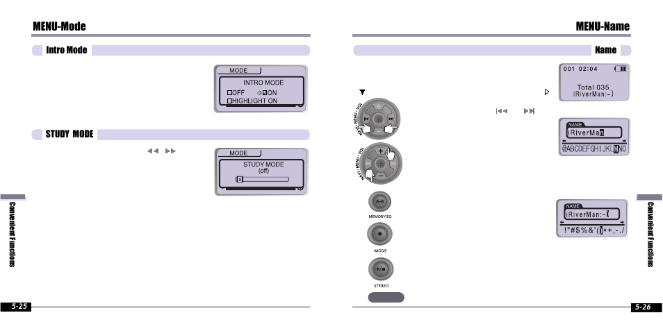 Menu-mode, Menu-name | iRiver IFP-800 User Manual | Page 33 / 39