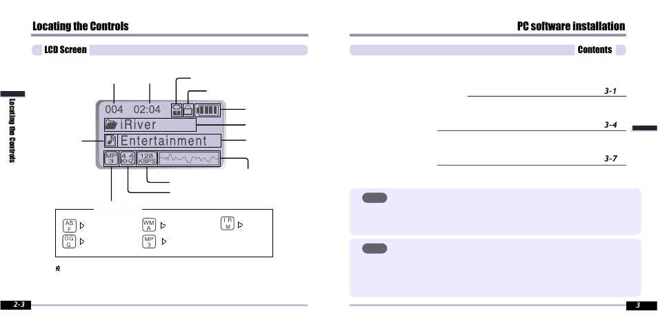 Locating the controls, Pcsoftware installation | iRiver IFP-800 User Manual | Page 7 / 39