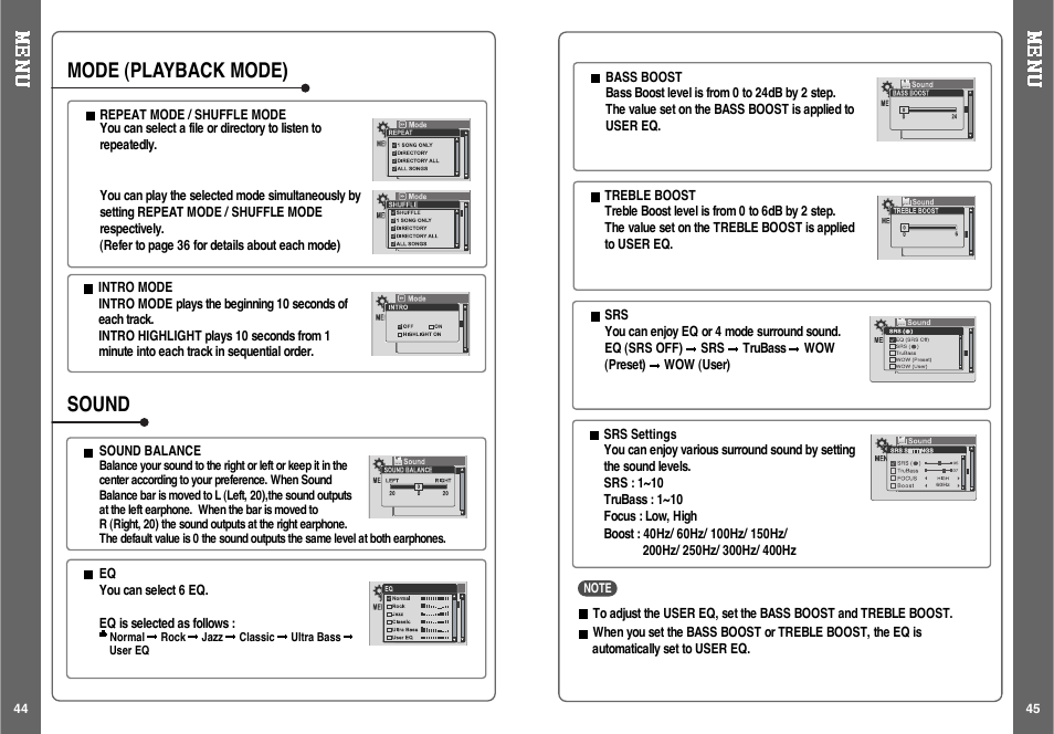 Mode (playback mode), Sound | iRiver H120 User Manual | Page 24 / 30