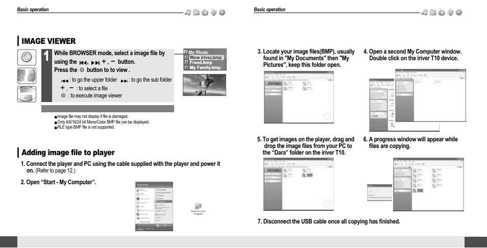 Browser/image viewer, Image viewer, Adding image file to player | iRiver T10 User Manual | Page 16 / 35
