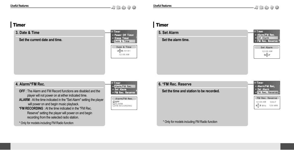 Customizing the function settings (menu), Timer | iRiver T10 User Manual | Page 28 / 35