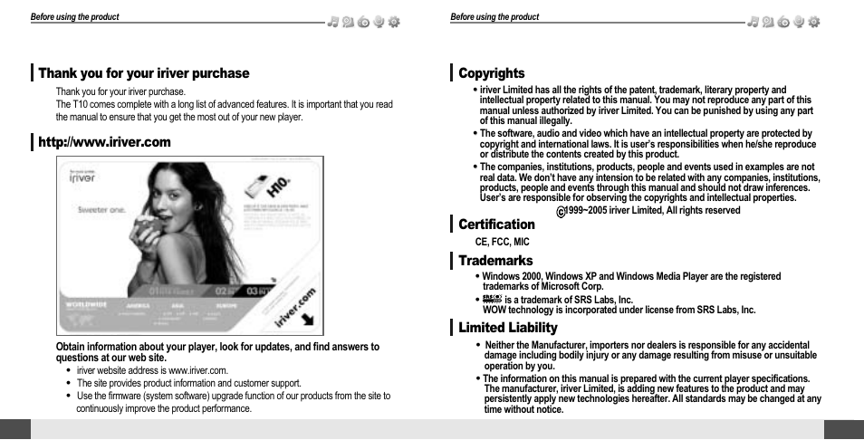 Welcome, Trademarks | iRiver T10 User Manual | Page 3 / 35