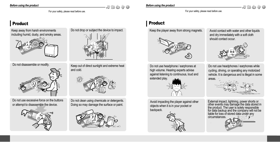 Product safety instructions | iRiver T10 User Manual | Page 4 / 35