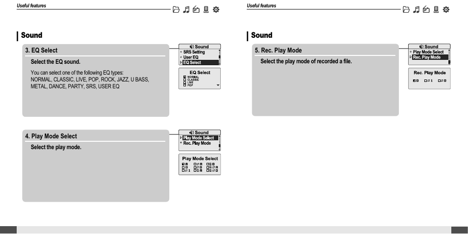 Listening to music, Sound | iRiver MP3 Player T30 User Manual | Page 25 / 37