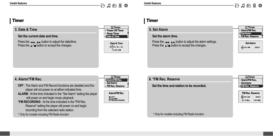 Customizing the function settings (menu), Timer | iRiver MP3 Player T30 User Manual | Page 30 / 37