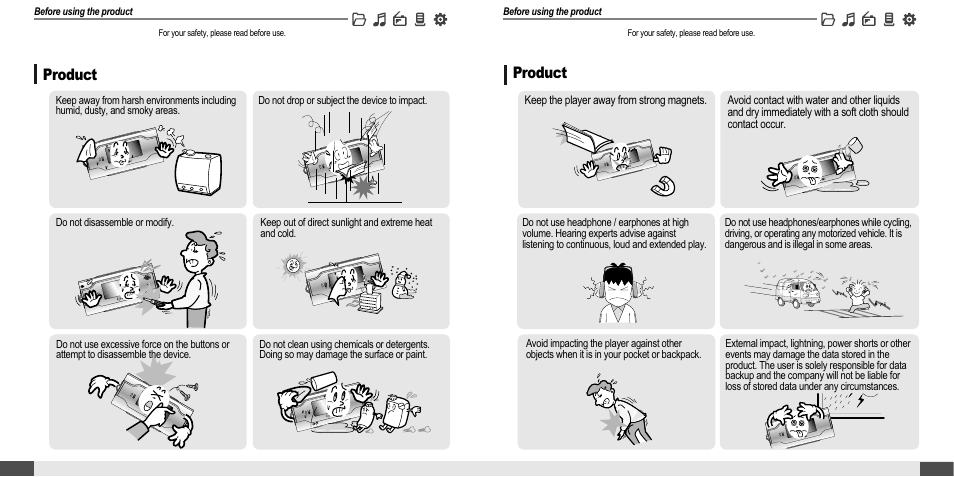Product safety instructions | iRiver MP3 Player T30 User Manual | Page 4 / 37
