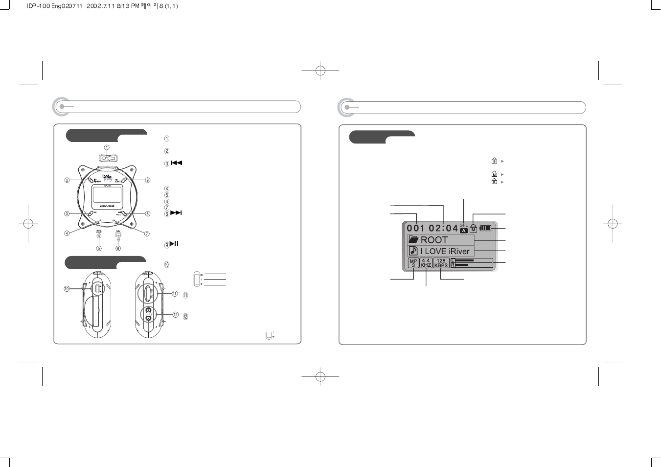 Controls, Front panel side panel | iRiver IDP-100 User Manual | Page 5 / 20