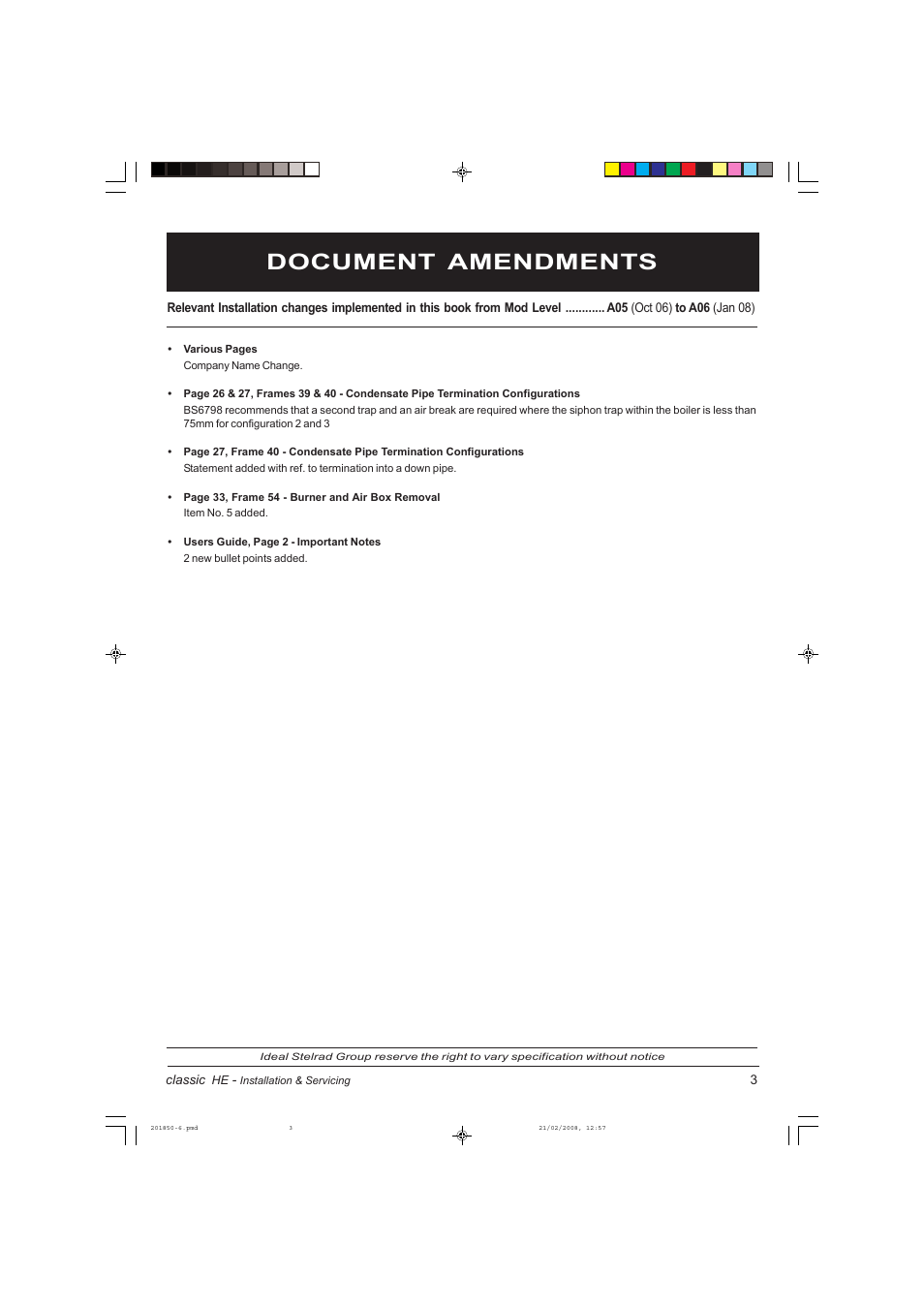 Document amendments | IDEAL INDUSTRIES CLASSIC HE18 User Manual | Page 3 / 52