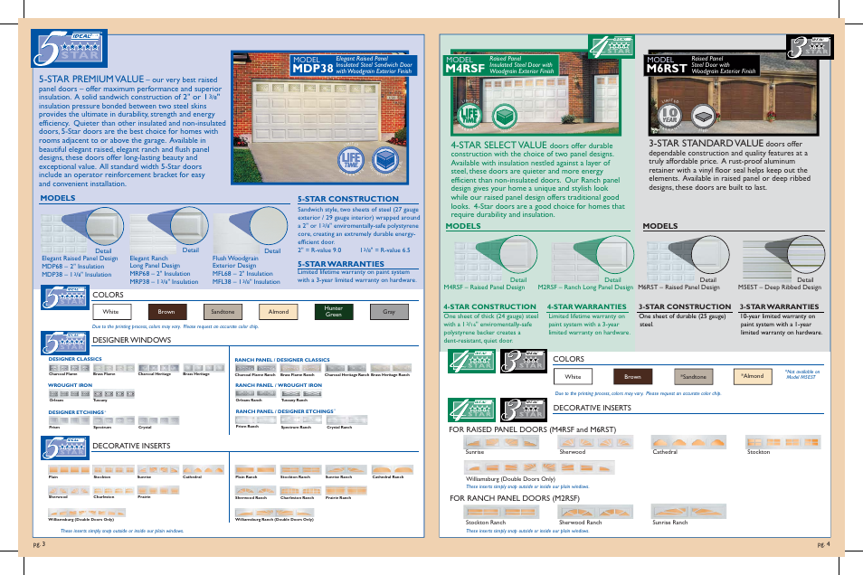 Life, M4rsf, M6rst | Mdp38, Star standard value, Star select value, Star premium value, Decorative inserts colors models models, For raised panel doors (m4rsf and m6rst), For ranch panel doors (m2rsf) | IDEAL INDUSTRIES Series 3 Models MF35 User Manual | Page 3 / 6