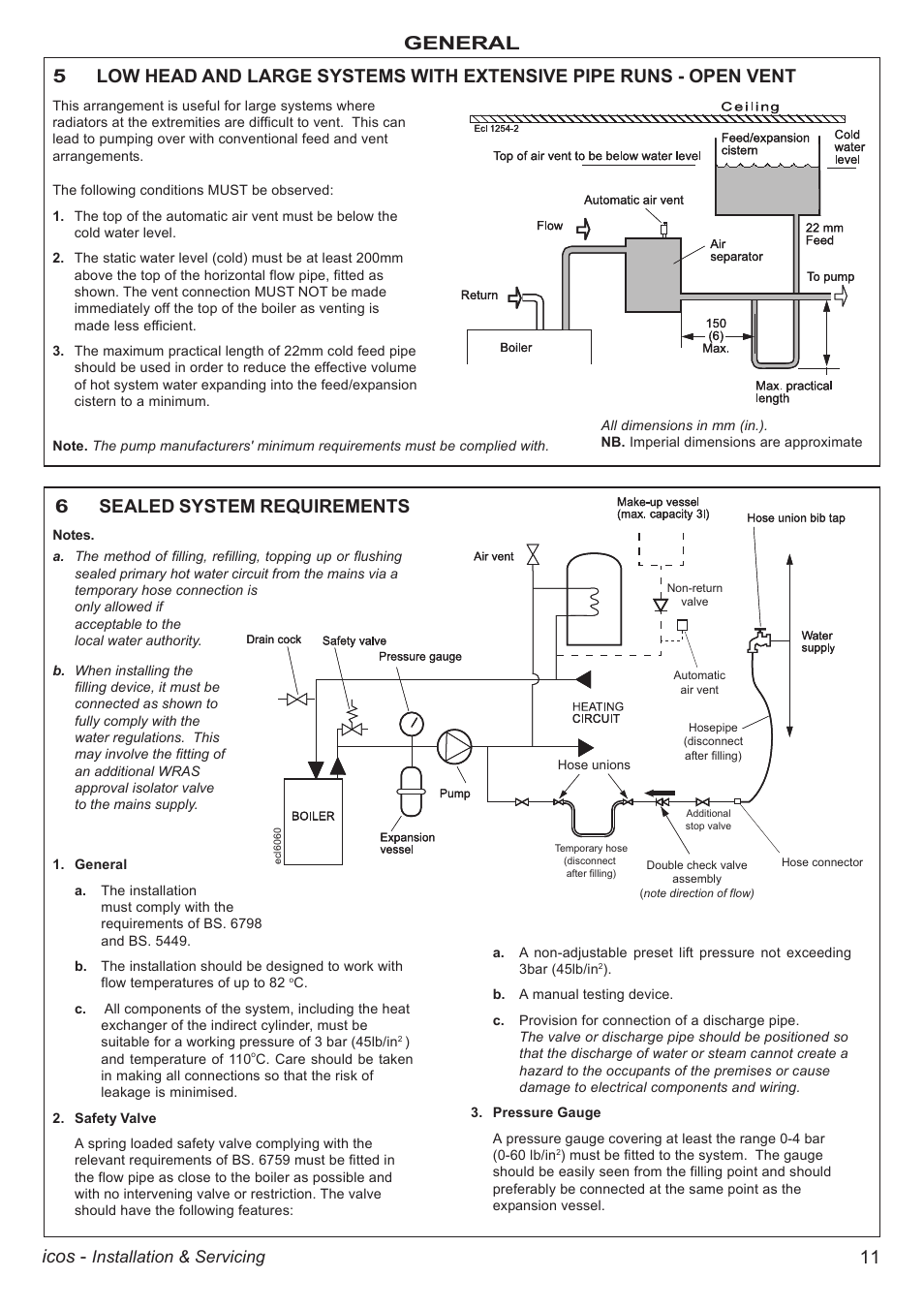 11 icos, General, 6sealed system requirements | Installation & servicing | IDEAL INDUSTRIES ICOS HE18 User Manual | Page 11 / 60