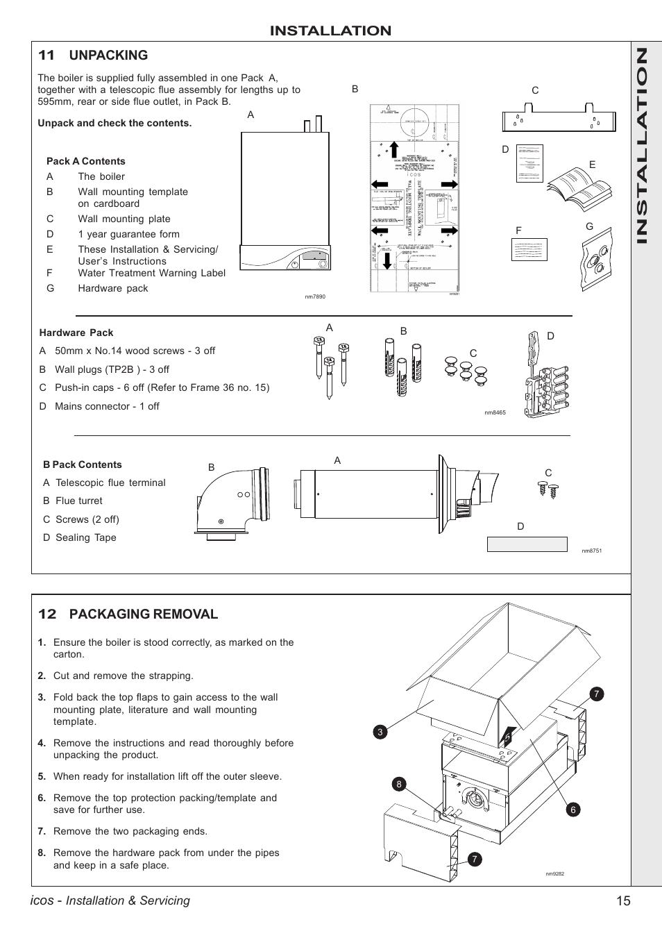 15 icos, Installation, 11 unpacking | 12 packaging removal, Inst alla tion | IDEAL INDUSTRIES ICOS HE18 User Manual | Page 15 / 60