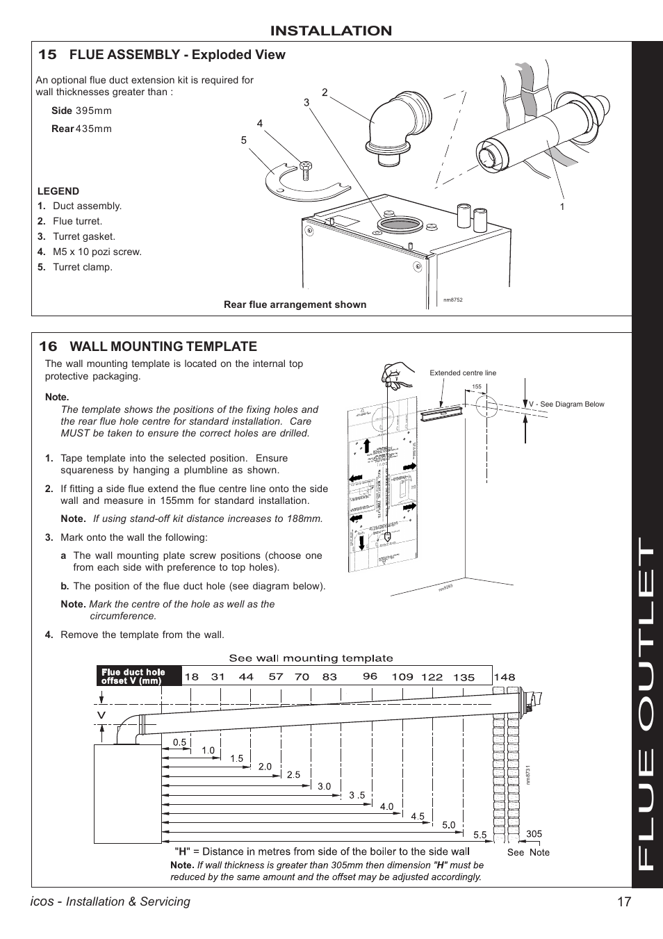 Flue outlet, 17 icos, Installation | IDEAL INDUSTRIES ICOS HE18 User Manual | Page 17 / 60
