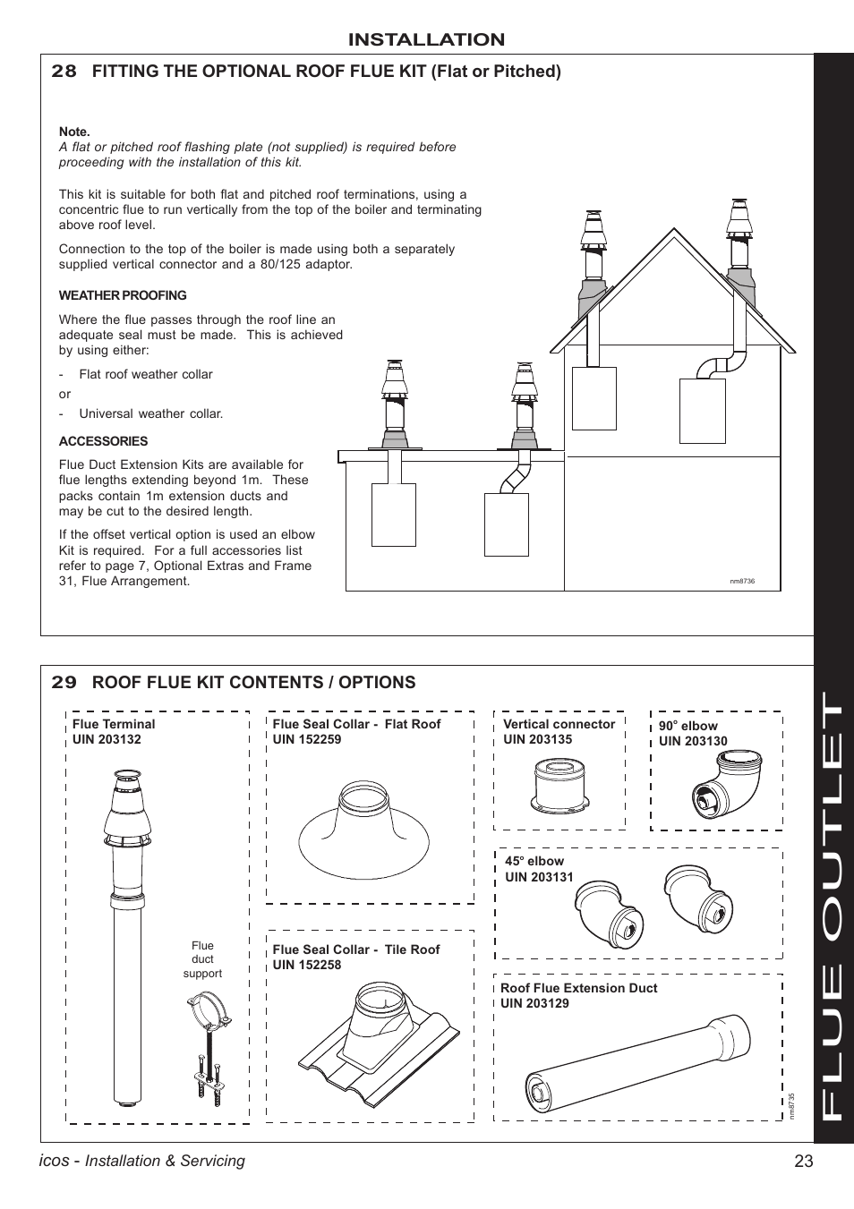 Flue outlet, 23 icos, Installation | IDEAL INDUSTRIES ICOS HE18 User Manual | Page 23 / 60