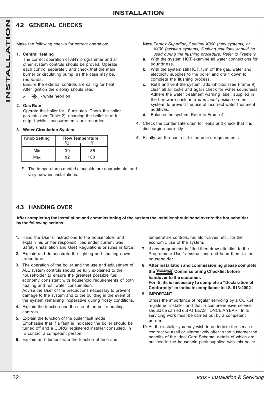 32 icos, Installation 42 general checks, 43 handing over | Inst alla tion | IDEAL INDUSTRIES ICOS HE18 User Manual | Page 32 / 60