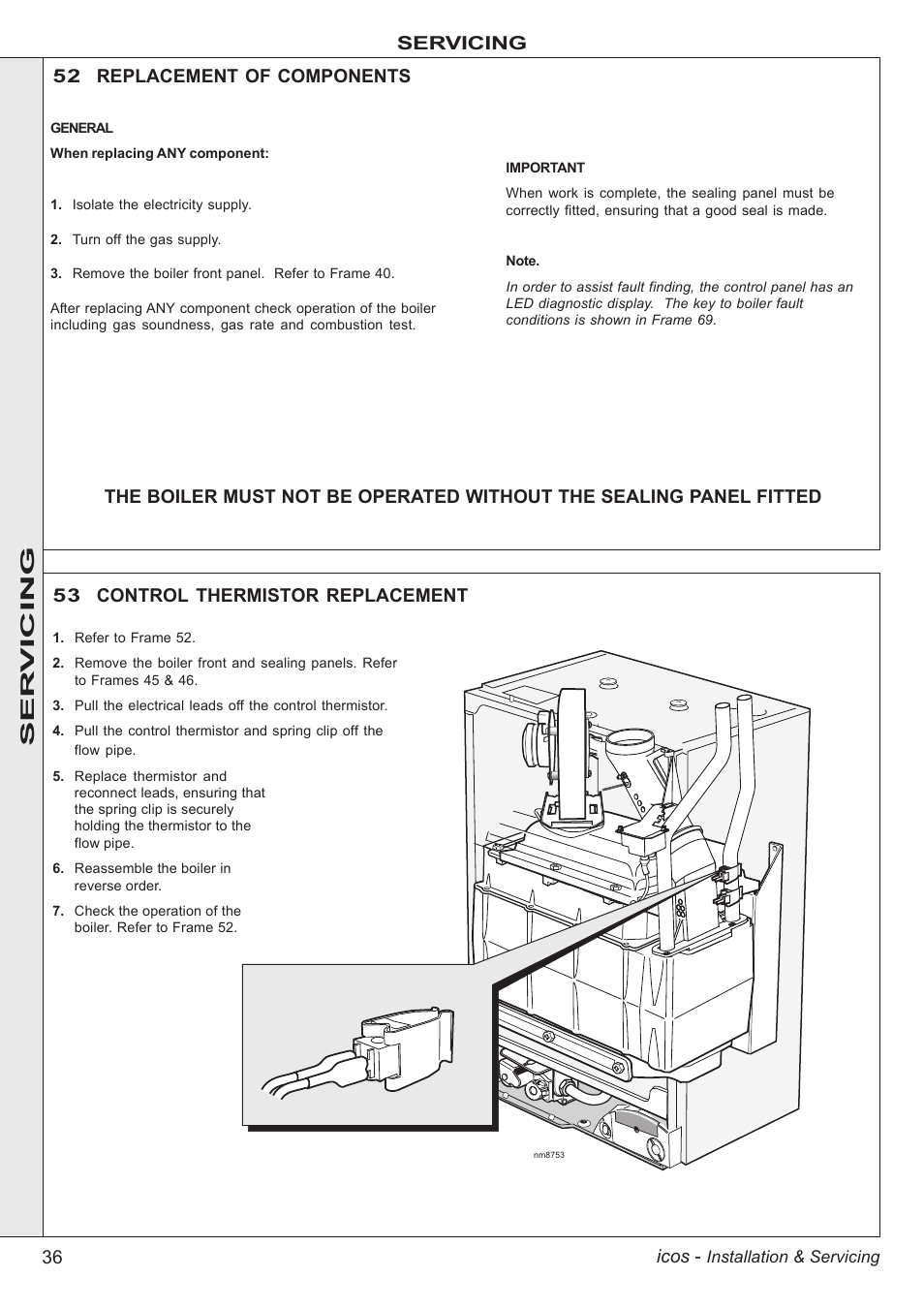 36 icos, Servicing, 52 replacement of components | Ser vicing | IDEAL INDUSTRIES ICOS HE18 User Manual | Page 36 / 60