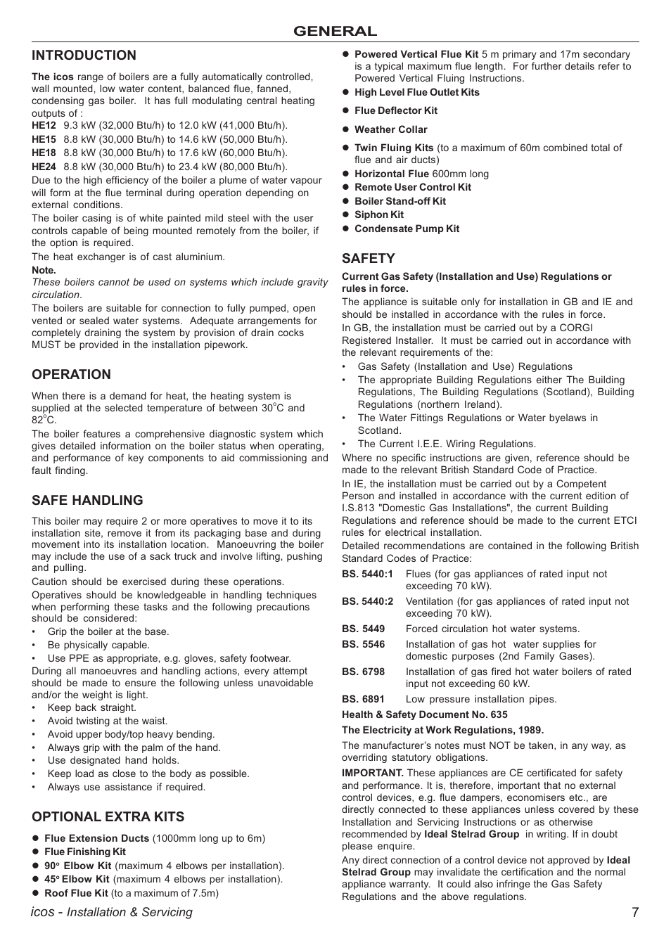 7icos, General introduction, Operation | Safe handling, Optional extra kits, Safety | IDEAL INDUSTRIES ICOS HE18 User Manual | Page 7 / 60