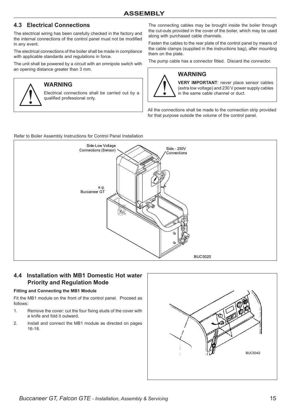 Buccaneer gt, falcon gte, 15 assembly 4.3 electrical connections, Warning | IDEAL INDUSTRIES BUC5034 User Manual | Page 15 / 24