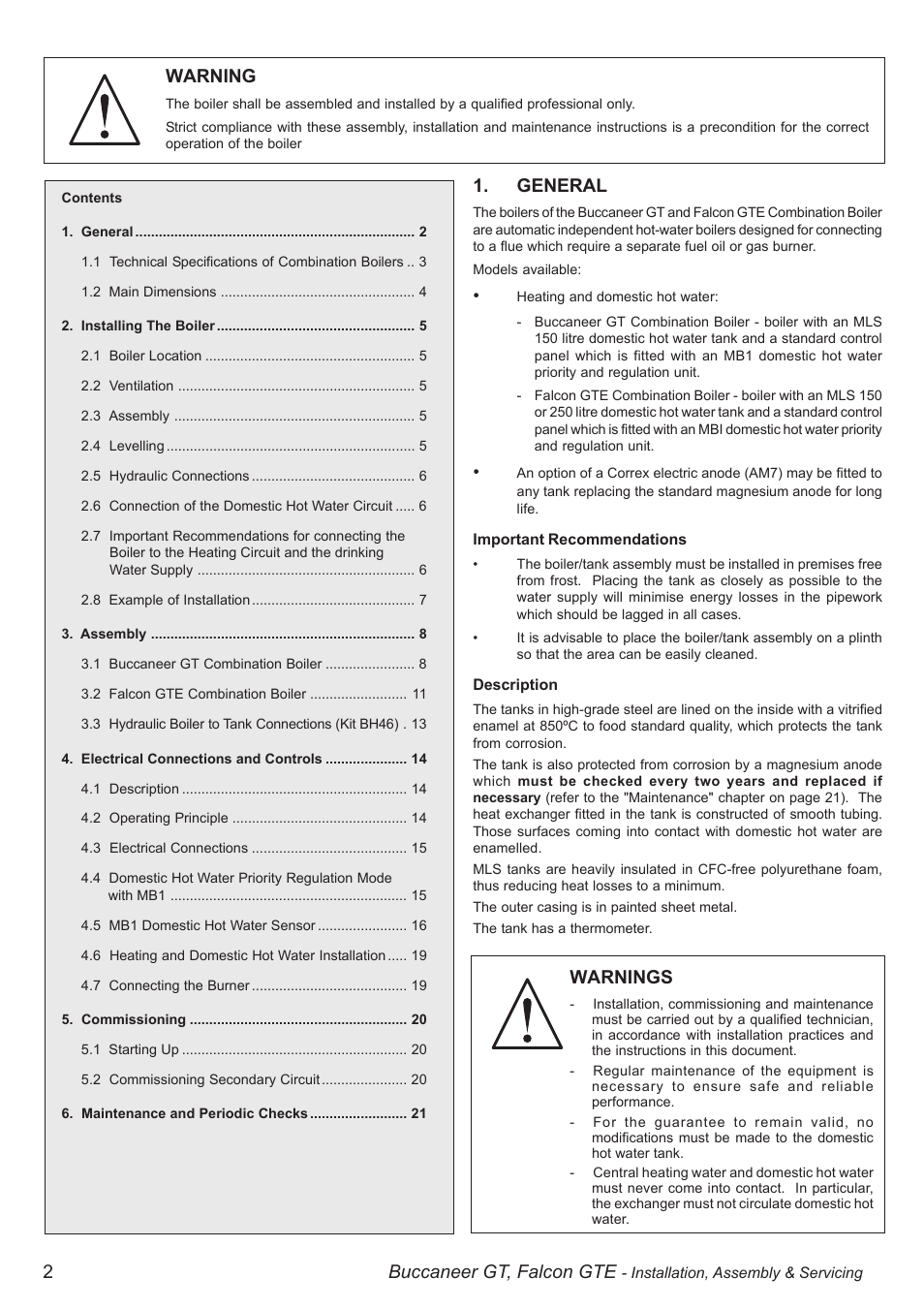 2buccaneer gt, falcon gte, General, Warnings | Warning | IDEAL INDUSTRIES BUC5034 User Manual | Page 2 / 24