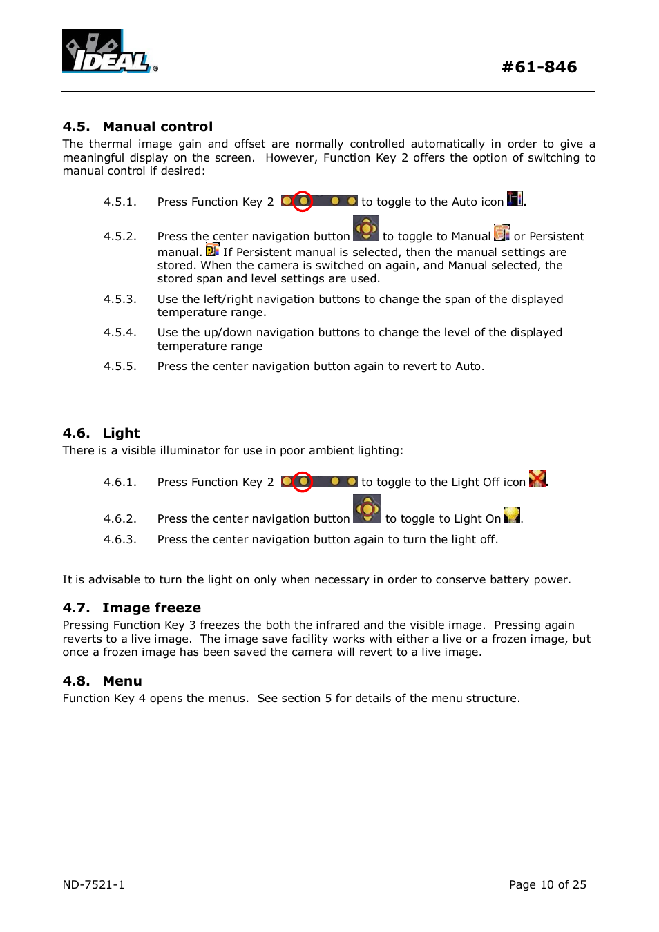 Anual control, Ight, Mage freeze | IDEAL INDUSTRIES Dual View Thermal Imaging Camera HeatSeeker 160 User Manual | Page 10 / 25