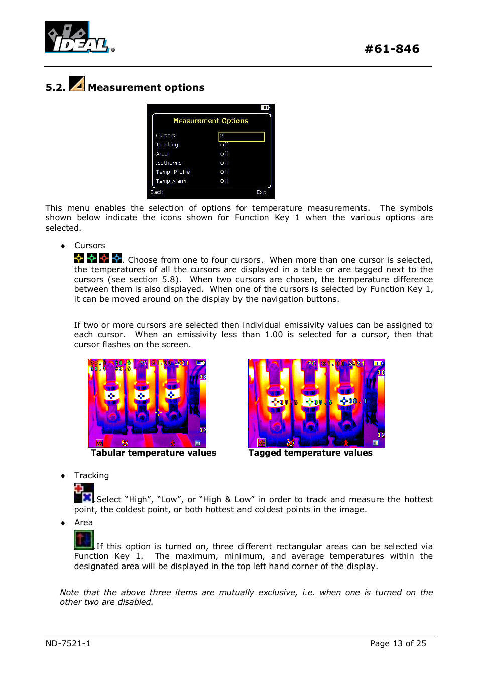 Easurement options | IDEAL INDUSTRIES Dual View Thermal Imaging Camera HeatSeeker 160 User Manual | Page 13 / 25