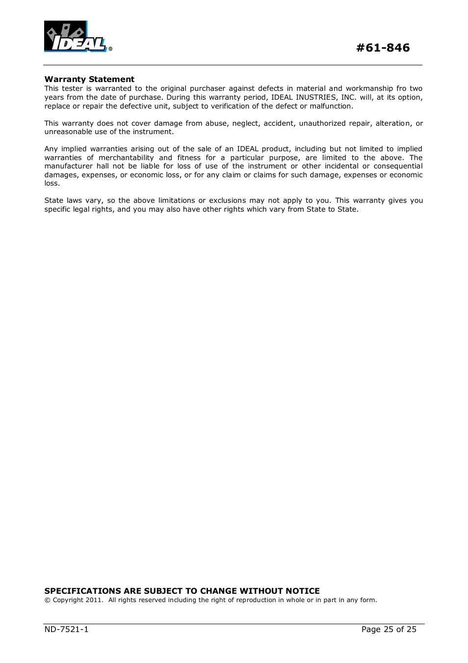 IDEAL INDUSTRIES Dual View Thermal Imaging Camera HeatSeeker 160 User Manual | Page 25 / 25