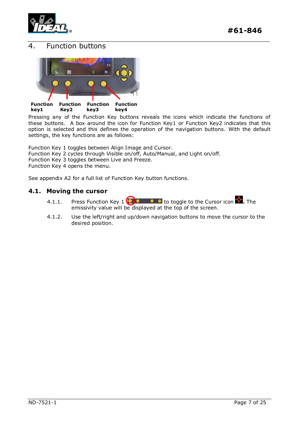 Function buttons, Oving the cursor | IDEAL INDUSTRIES Dual View Thermal Imaging Camera HeatSeeker 160 User Manual | Page 7 / 25