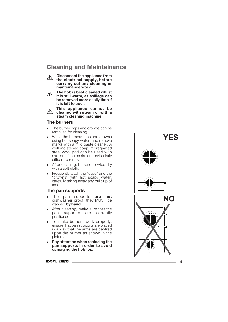 No yes, Cleaning and mainteinance | IDEAL INDUSTRIES IZGS 68 ICTX User Manual | Page 9 / 20