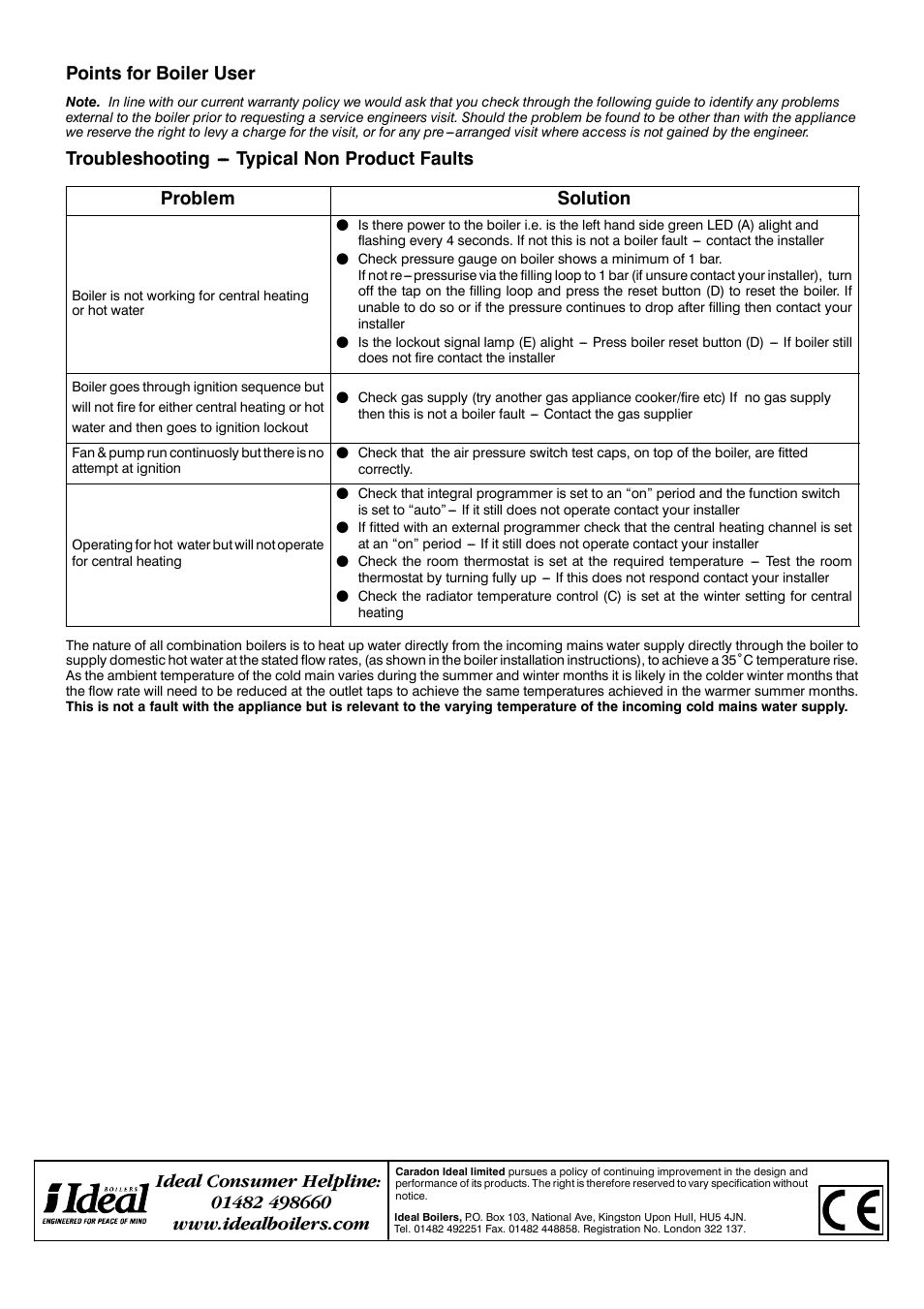 Points for boiler user | IDEAL INDUSTRIES MINI HE C28 User Manual | Page 4 / 4