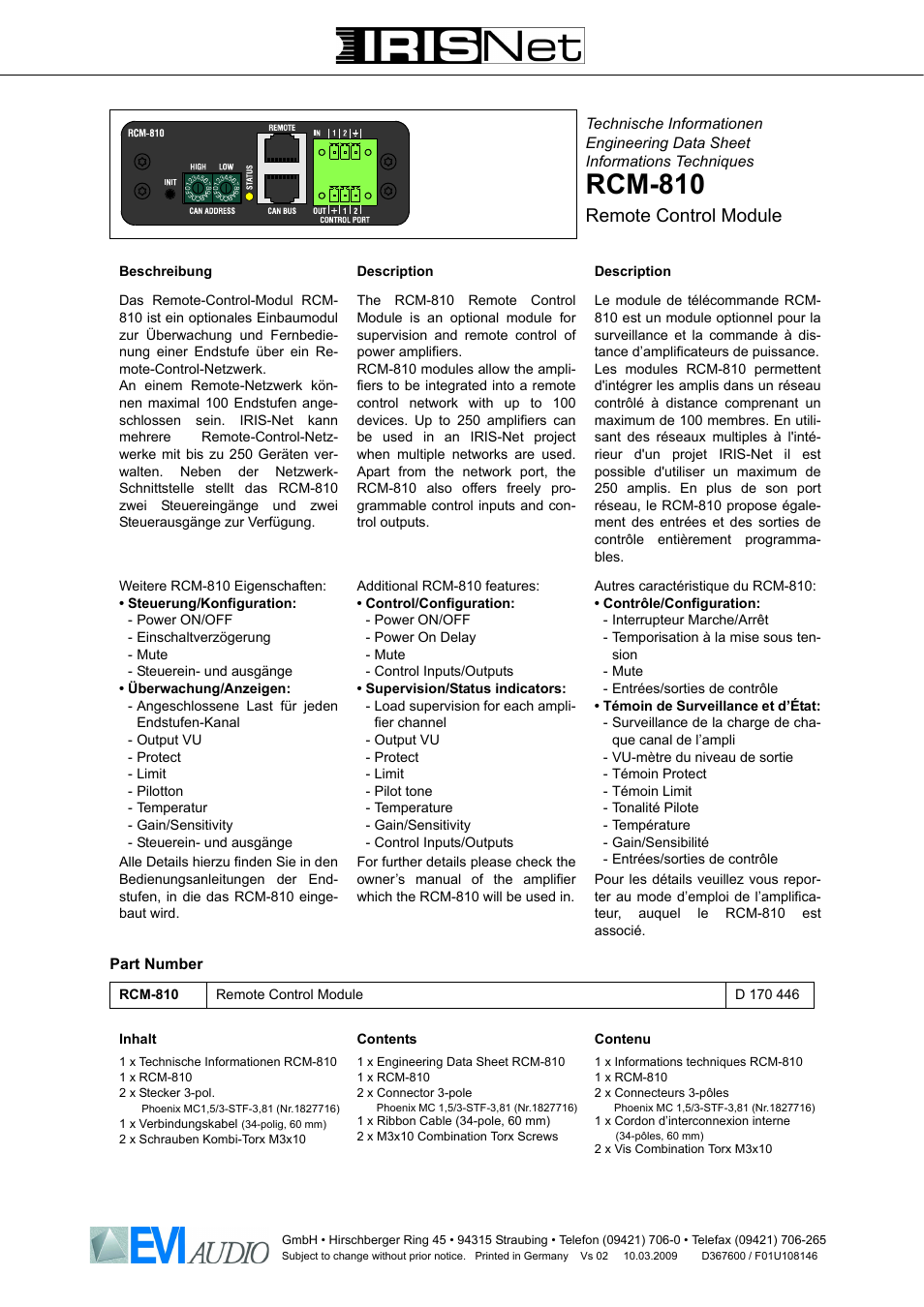 I.R.I.S. RCM-810 User Manual | 4 pages