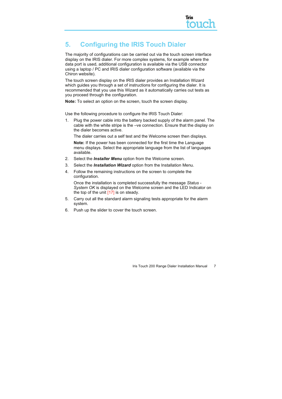 Configuring the iris touch dialer | I.R.I.S. Touch 200 User Manual | Page 12 / 20