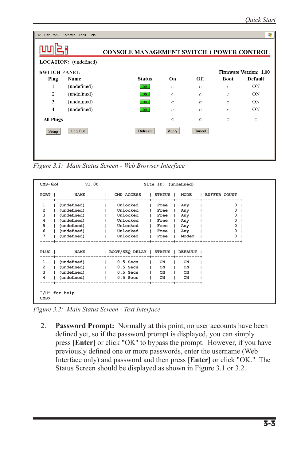 Figure 3.2: main status screen - text interface | I-Tech Company CMS 6R4 Series User Manual | Page 17 / 123