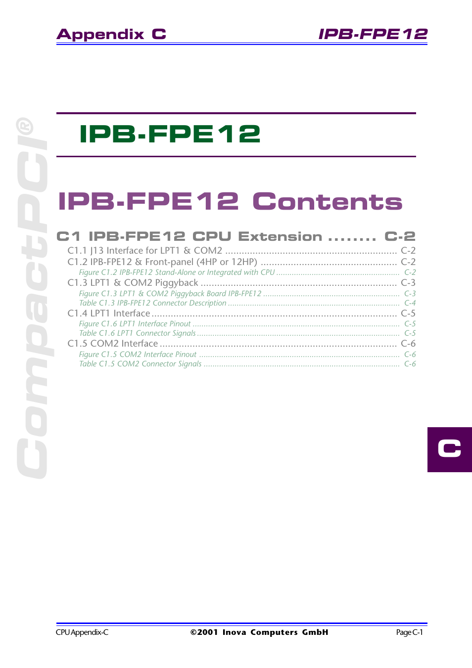 Ipb-fpe12 contents, Compactpci, C ipb-fpe12 ipb-fpe12 contents | Inova High Performance CPU board ICP-PII User Manual | Page 83 / 94